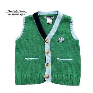 Hartstrings 3-6m Boys Green Embroidered Car Sweater Vest
